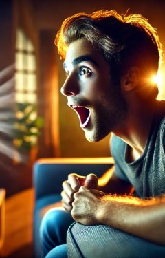 شخص منبهر يشاهد التلفاز